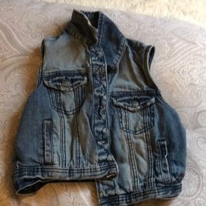 distressed cropped denim vest